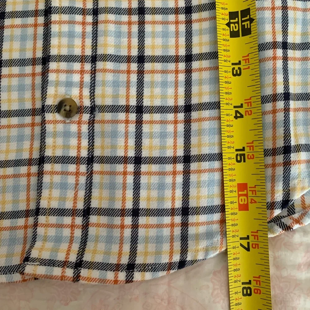 Vintage Gymboree Button Down Shirt Boys 3 White Blue Orange Plaid Short Sleeves